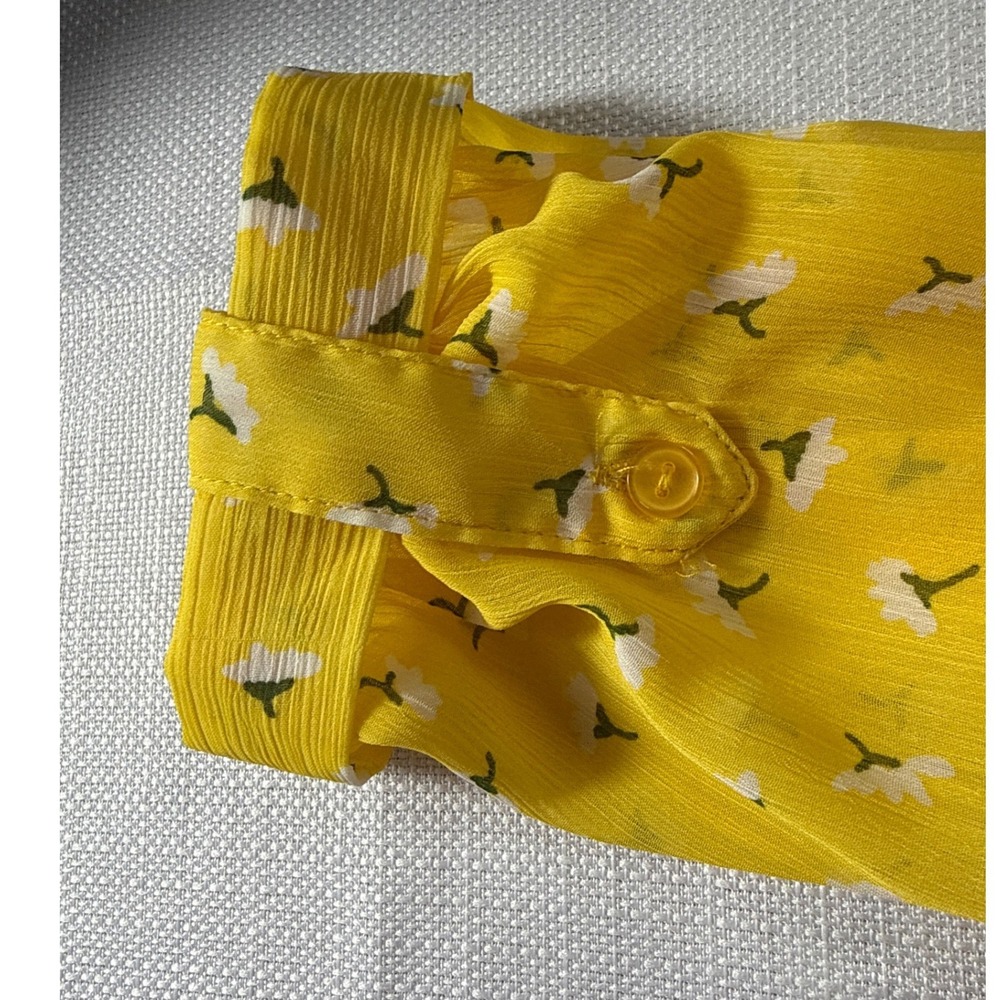 Cynthia Rowley Womens Yellow Floral Button Tab Sleeve Chiffon Blouse Size S - Picture 5 of 8